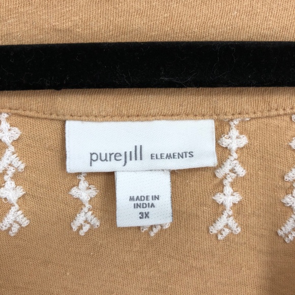 J Jill Pure Jill Elements Womens Top Size 3X Tan Light Brown Embroidered Linen - Picture 2 of 11